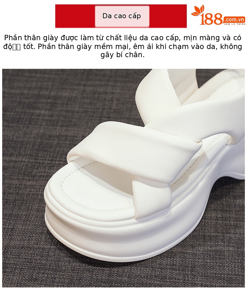 Dép sandal nữ đế dày tăng chiều cao phong cách thể thao mùa hè 2026 — M2591 màu be, M2591 màu đen, M2591 màu trắng chi tiết 7