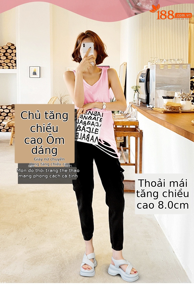 Dép sandal nữ đế dày tăng chiều cao phong cách thể thao mùa hè 2026 — M2591 màu be, M2591 màu đen, M2591 màu trắng chi tiết 1