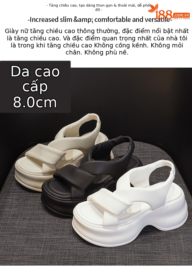 Dép sandal nữ đế dày tăng chiều cao phong cách thể thao mùa hè 2026 — M2591 màu be, M2591 màu đen, M2591 màu trắng chi tiết 2