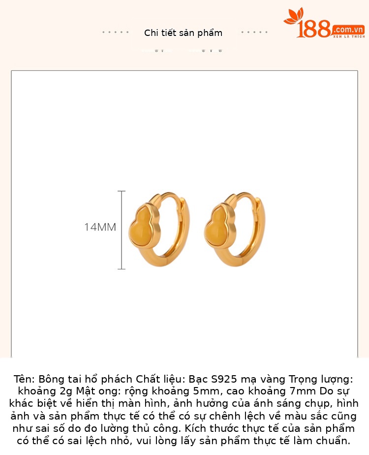 Bông tai bầu Fulu bạc S925 mạ vàng sáp ong phong cách cổ điển Trung Hoa — Một cặp chi tiết 3