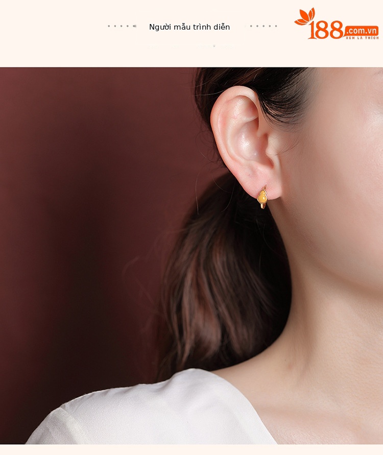 Bông tai bầu Fulu bạc S925 mạ vàng sáp ong phong cách cổ điển Trung Hoa — Một cặp chi tiết 5