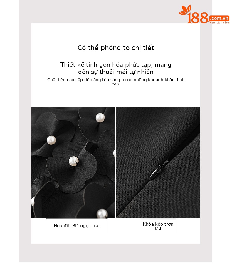 Váy maxi nữ thắt eo đính đá hoa nổi 3D phong cách quý cô sang trọng — Màu đen chi tiết 6