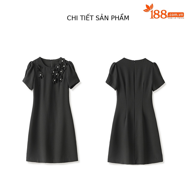 Váy maxi nữ thắt eo đính đá hoa nổi 3D phong cách quý cô sang trọng — Màu đen chi tiết 14