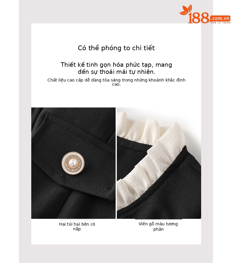 Đầm suông nữ midi phong cách Pháp, chất liệu tweed nhẹ, tay ngắn, cổ tròn — Màu đen chi tiết 6
