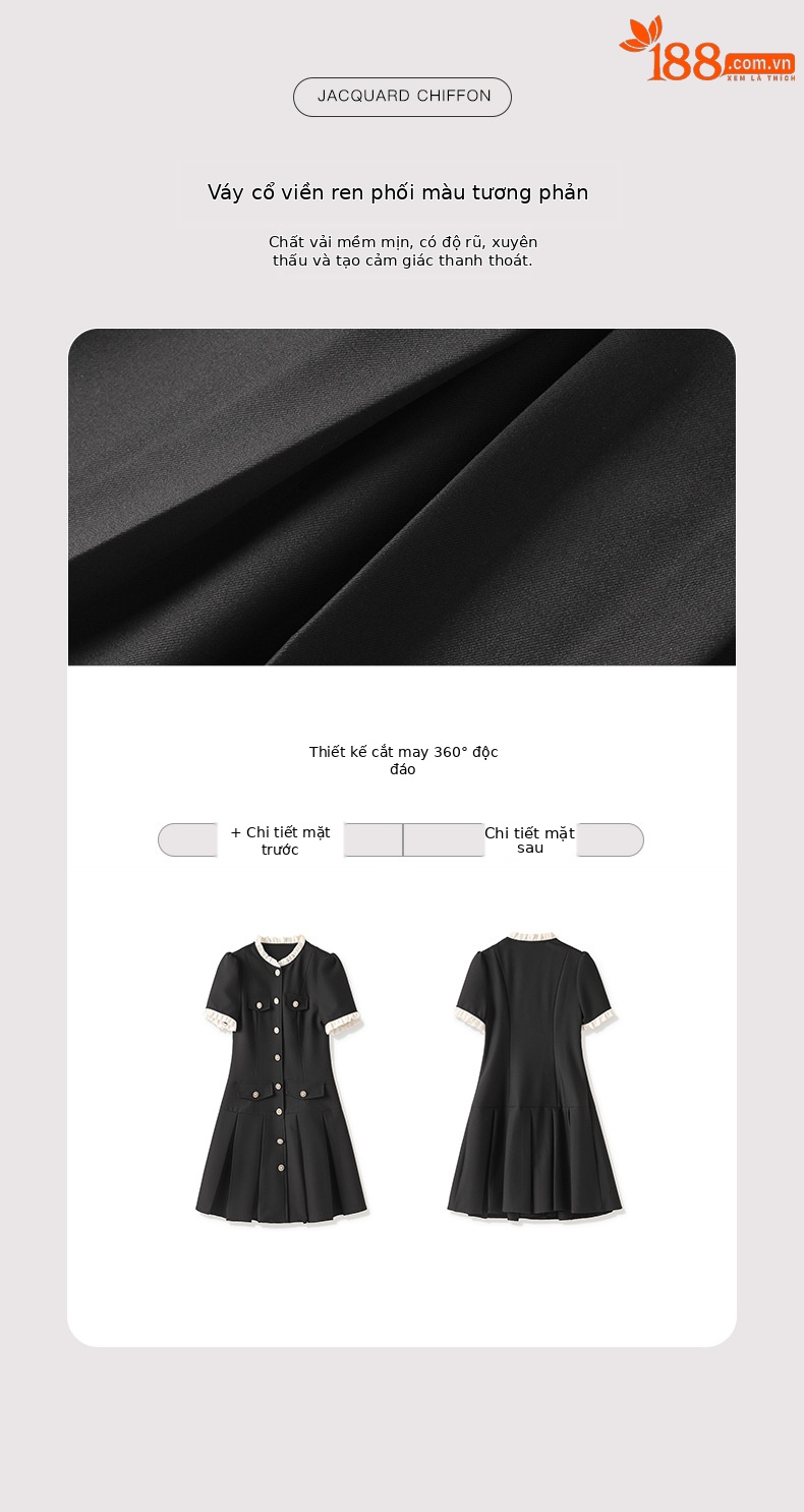 Đầm suông nữ midi phong cách Pháp, chất liệu tweed nhẹ, tay ngắn, cổ tròn — Màu đen chi tiết 2