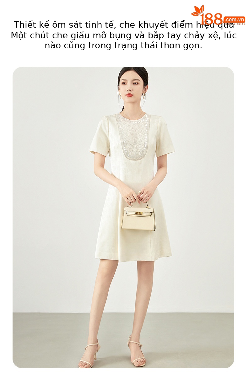 Váy đầm maxi nữ thắt eo đính cườm kiểu Pháp lãng mạn — Màu hồng chi tiết 3