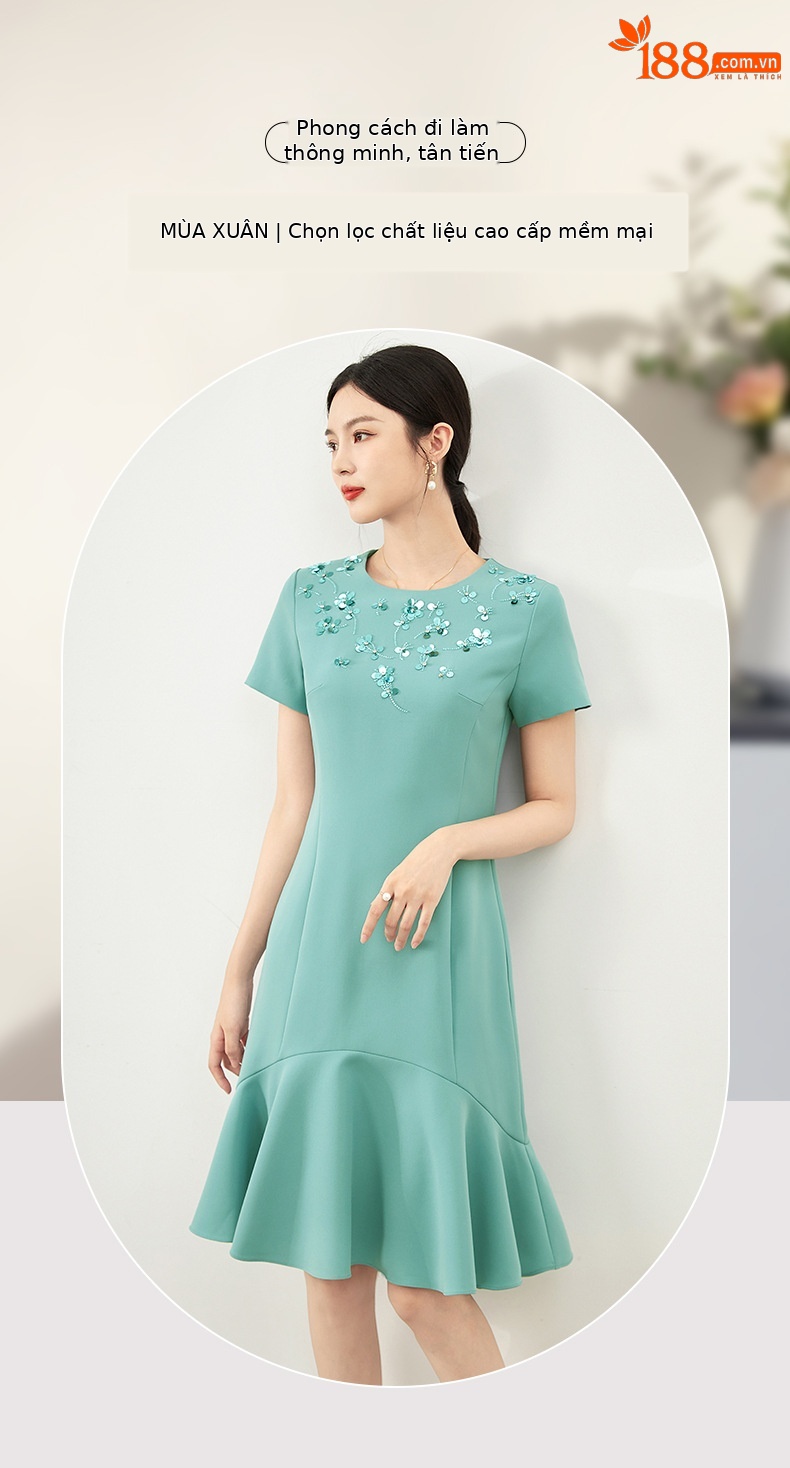 Đầm ôm body nữ đính kim cương phong cách quý cô — Màu hồng chi tiết 1
