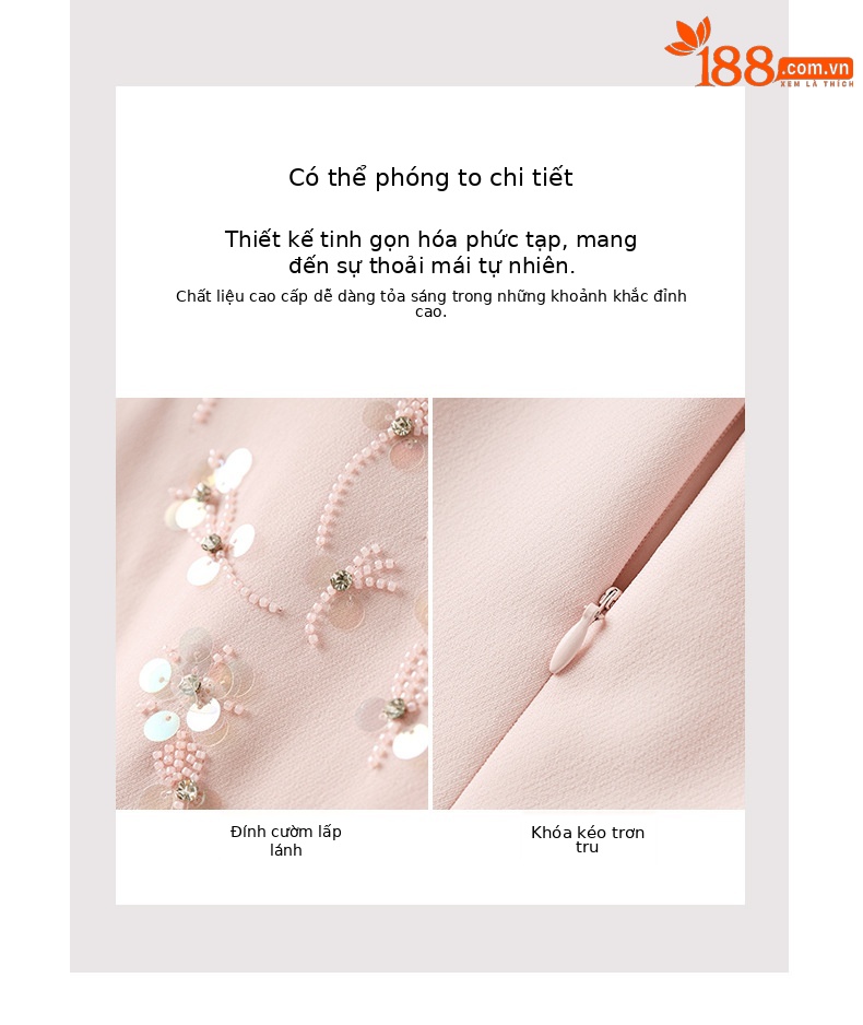 Đầm ôm body nữ đính kim cương phong cách quý cô — Màu hồng chi tiết 6