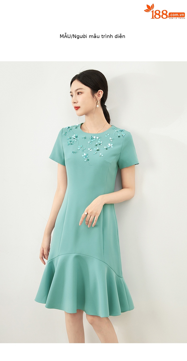 Đầm ôm body nữ đính kim cương phong cách quý cô — Màu hồng chi tiết 7