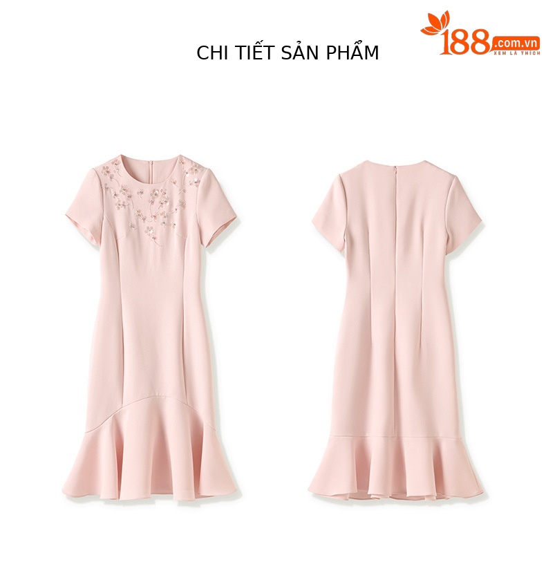 Đầm ôm body nữ đính kim cương phong cách quý cô — Màu hồng chi tiết 14