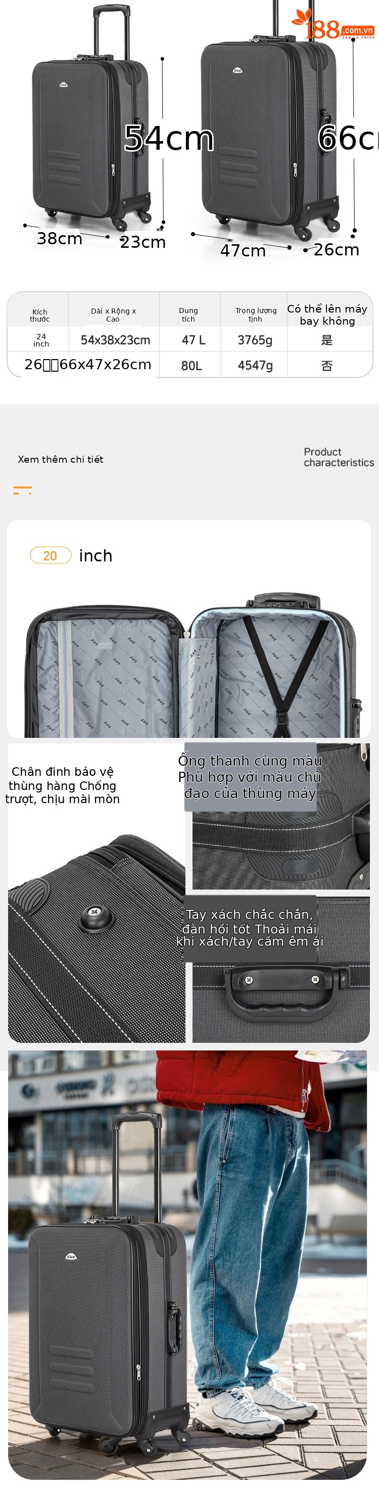 Vali vải Oxford chống nước 20 inch mở rộng chống rơi — Hộp vải cao cấp chi tiết 2