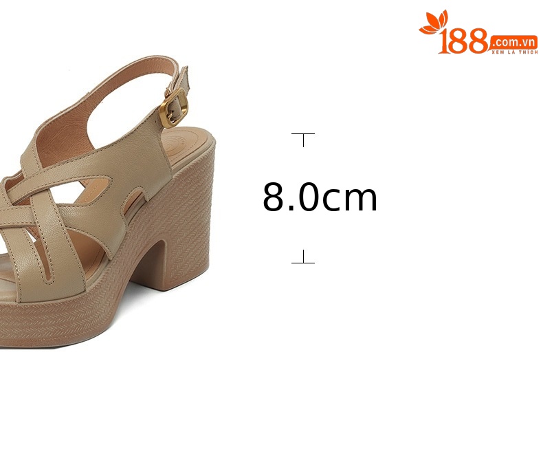 Sandal cao gót nữ quai ngang đế dày da cừu phong cách La Mã — Màu trắng be chi tiết 5