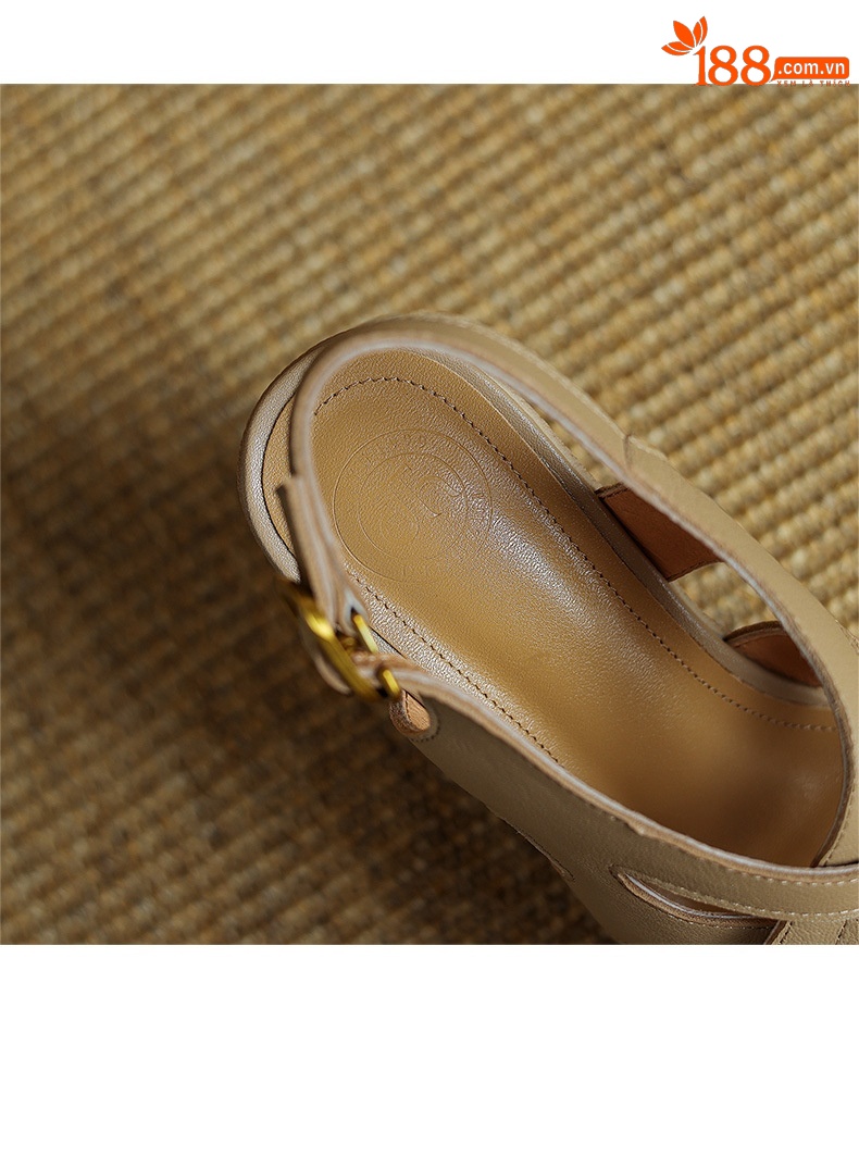 Sandal cao gót nữ quai ngang đế dày da cừu phong cách La Mã — Màu trắng be chi tiết 13