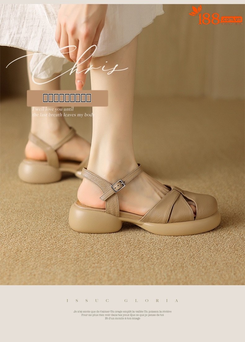 Sandal nữ bít mũi quai ngang da cừu đế dày — Màu trắng be chi tiết 1