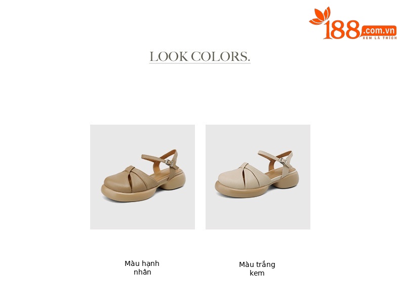 Sandal nữ bít mũi quai ngang da cừu đế dày — Màu trắng be chi tiết 6