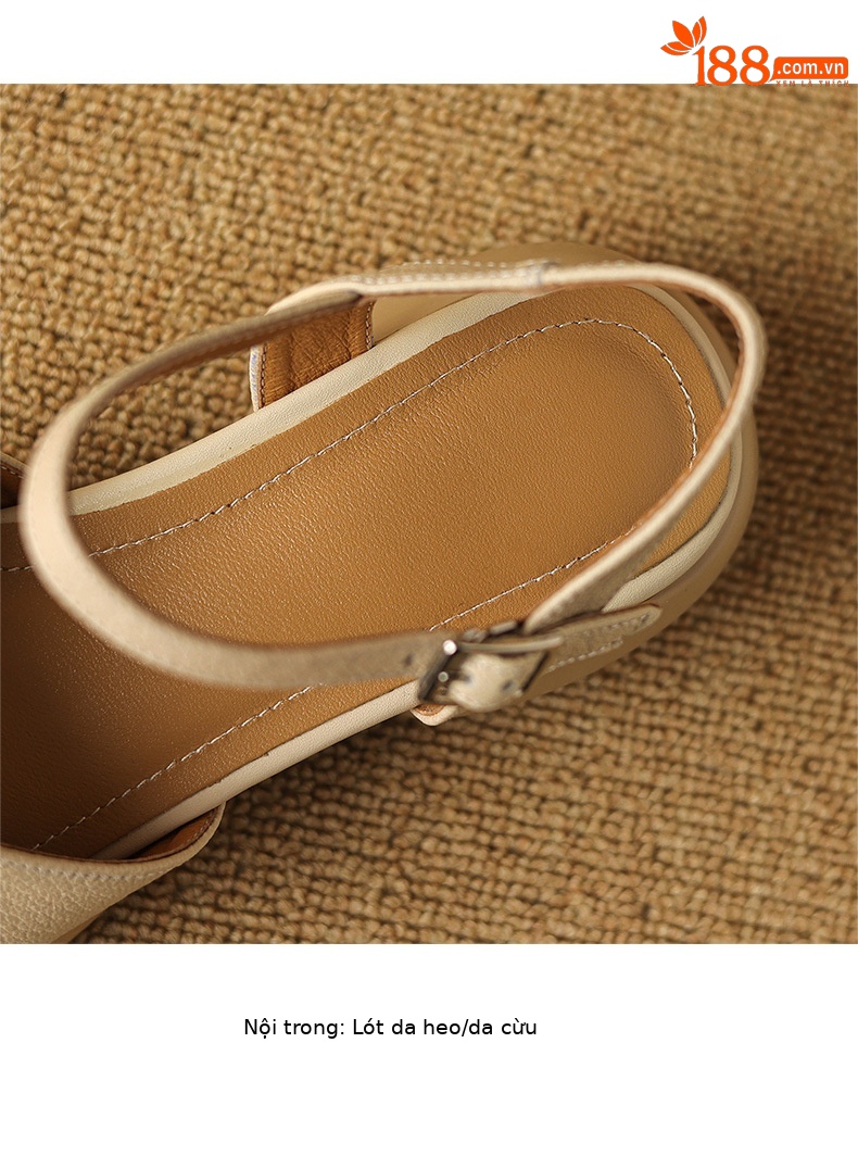 Sandal nữ bít mũi quai ngang da cừu đế dày — Màu trắng be chi tiết 15