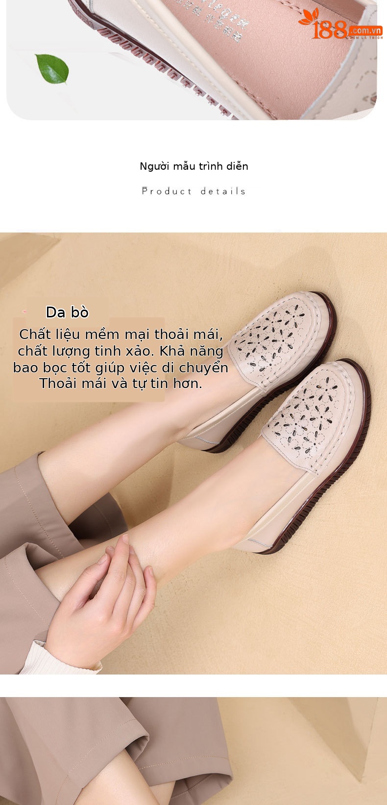 Dép sandal nữ xỏ ngón đế bệt da thật mềm, lỗ thoáng khí mùa hè — Màu đen chi tiết 7