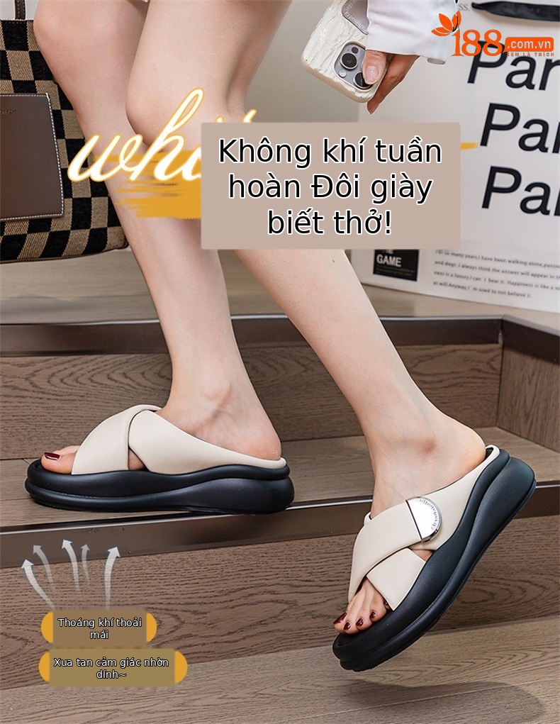 Dép sandal nữ đế xuồng quai chéo thời trang châu Âu hè 2026 — M2592 màu đen, M2592 màu be chi tiết 1