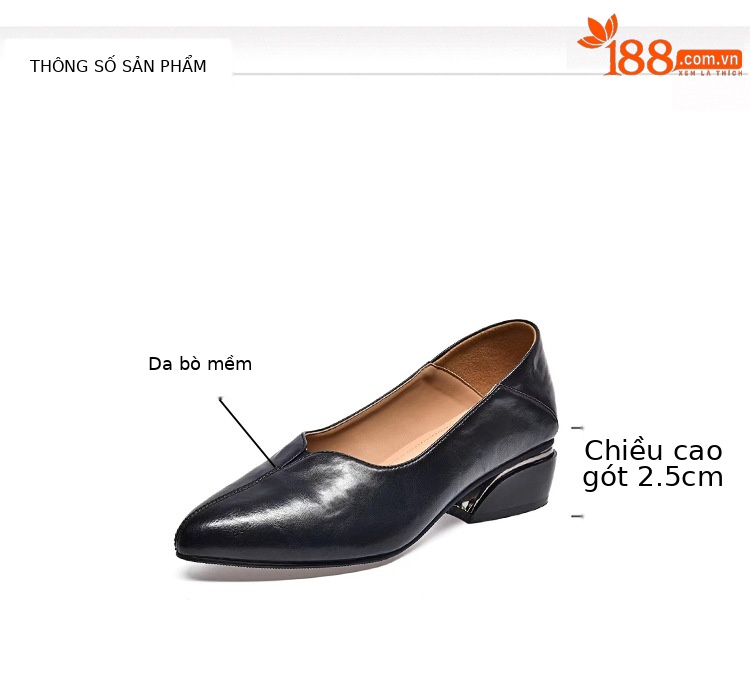 Giày lười nữ mũi nhọn da thật, gót vuông thấp, đế mềm, hai kiểu mang — Màu nâu chi tiết 6