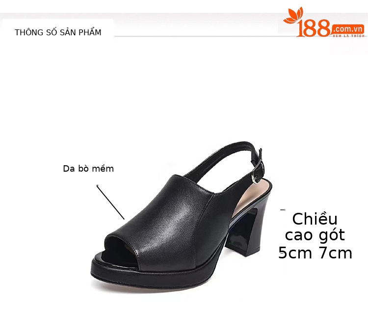 Giày cao gót nữ mũi hở peep-toe đế xuồng platform da bò gót thô 5 cm — Màu Đỏ rượu vang-5 cm chi tiết 6