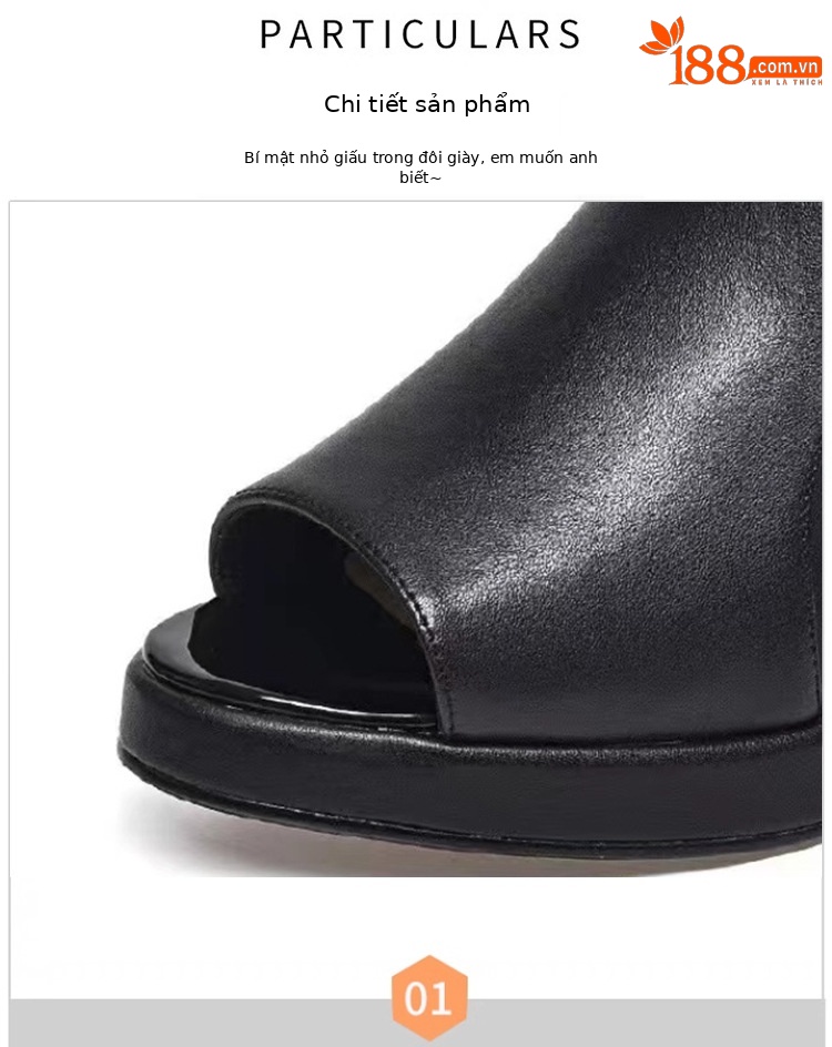 Giày cao gót nữ mũi hở peep-toe đế xuồng platform da bò gót thô 5 cm — Màu Đỏ rượu vang-5 cm chi tiết 7