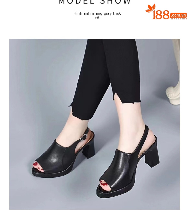 Giày cao gót nữ mũi hở peep-toe đế xuồng platform da bò gót thô 5 cm — Màu Đỏ rượu vang-5 cm chi tiết 9