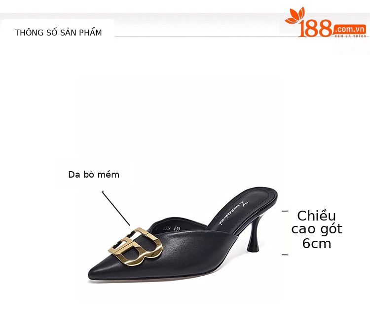 Dép sandal nữ quai chữ V mũi nhọn gót thấp khóa kim loại — Màu đen chi tiết 6