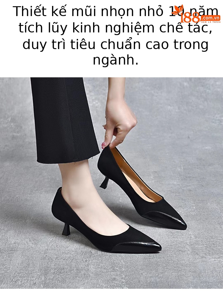 Giày da thật mũi nhọn kiểu Pháp gót vừa đế mềm miệng nông — Màu nâu chi tiết 5