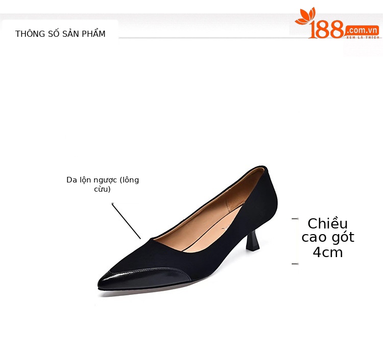 Giày da thật mũi nhọn kiểu Pháp gót vừa đế mềm miệng nông — Màu nâu chi tiết 6
