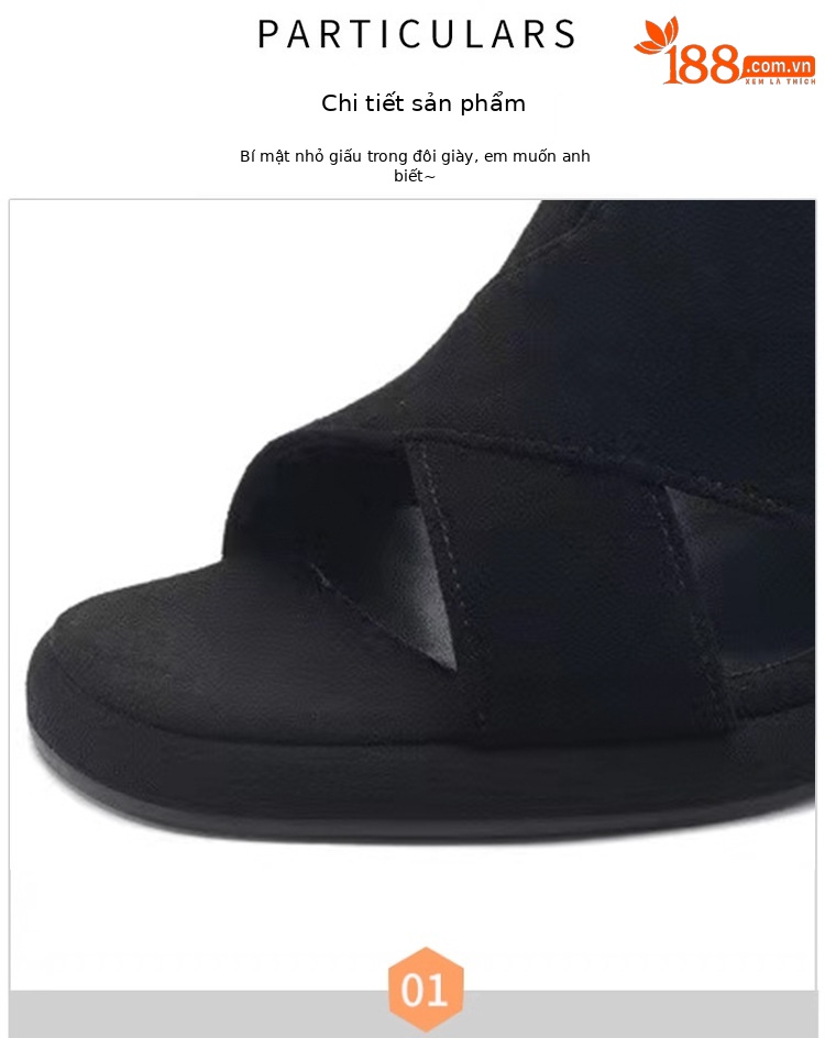 Sandal nữ gót vuông da thật quai ngang đế dày hở gót — Màu đen chi tiết 7