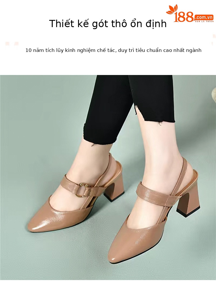 Sandal nữ mũi nhọn quai ngang da thật gót 5 cm — Màu mơ 5 cm chi tiết 5