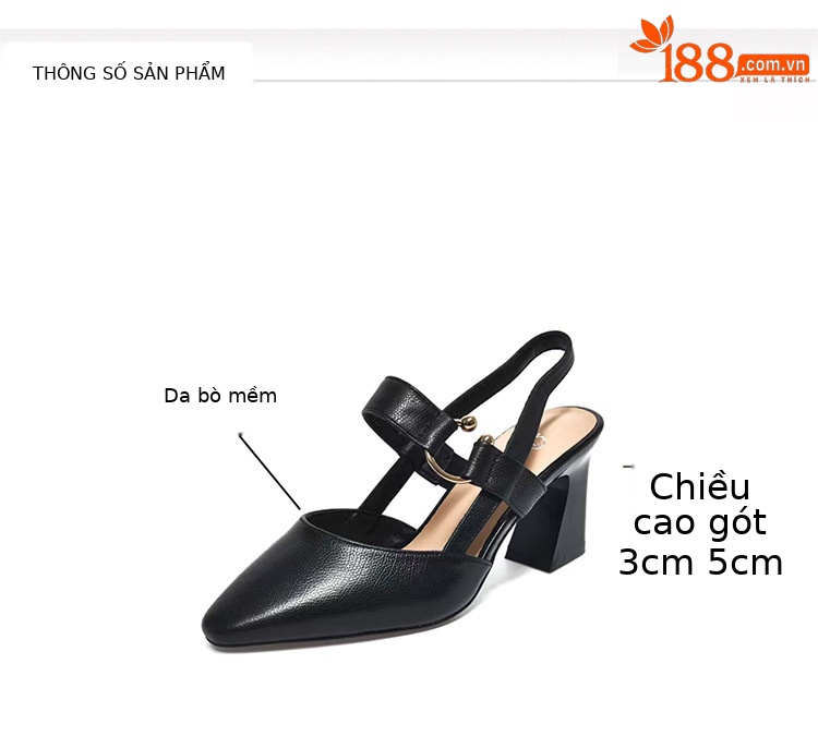 Sandal nữ mũi nhọn quai ngang da thật gót 5 cm — Màu mơ 5 cm chi tiết 6