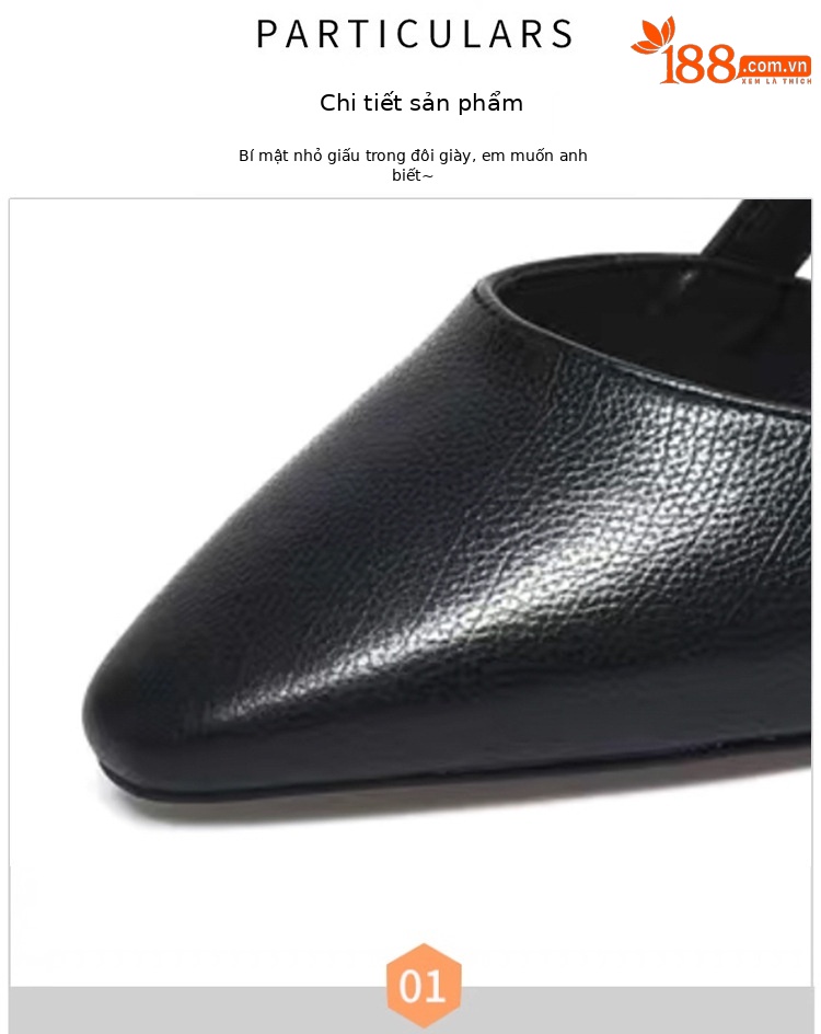 Sandal nữ mũi nhọn quai ngang da thật gót 5 cm — Màu mơ 5 cm chi tiết 7