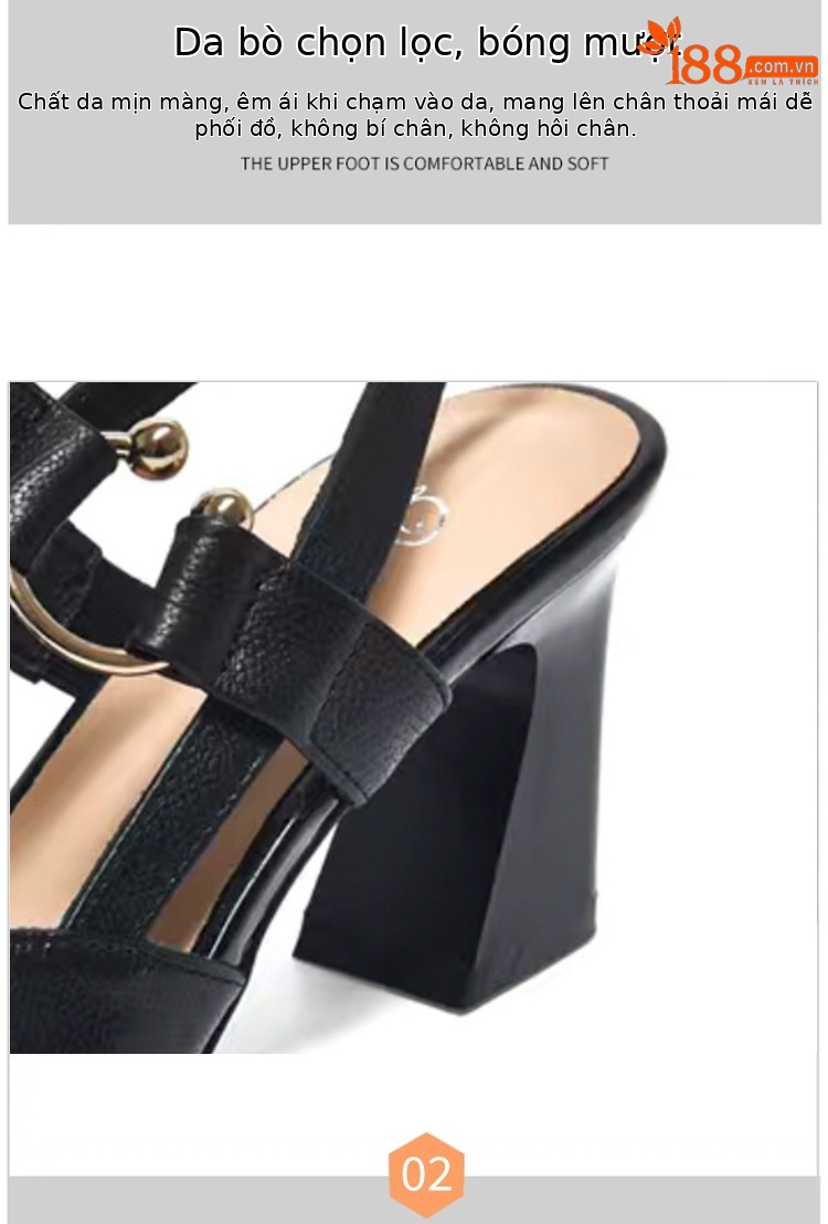 Sandal nữ mũi nhọn quai ngang da thật gót 5 cm — Màu mơ 5 cm chi tiết 8