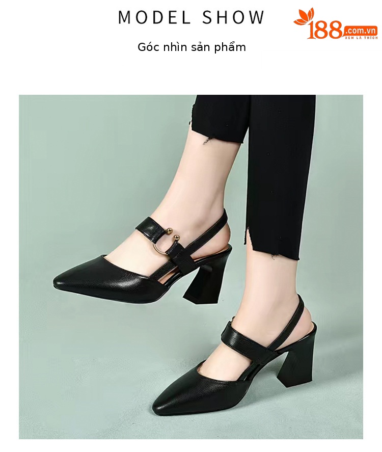 Sandal nữ mũi nhọn quai ngang da thật gót 5 cm — Màu mơ 5 cm chi tiết 9