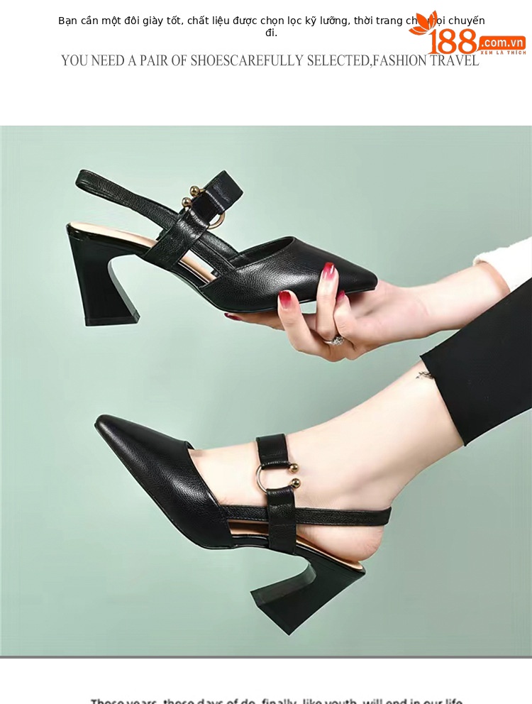 Sandal nữ mũi nhọn quai ngang da thật gót 5 cm — Màu mơ 5 cm chi tiết 10