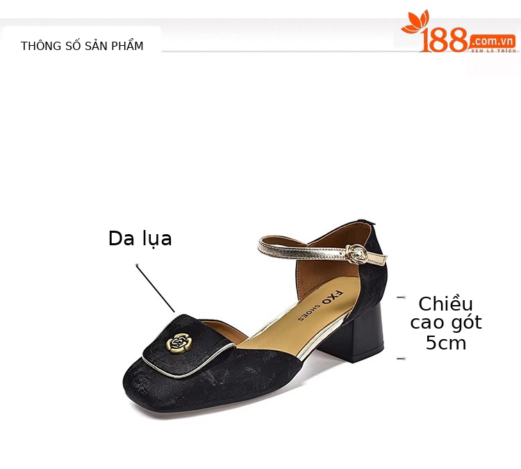 Sandal nữ da thật quai ngang gót vuông cao 6 cm kiểu mới mùa hè — Màu be chi tiết 6