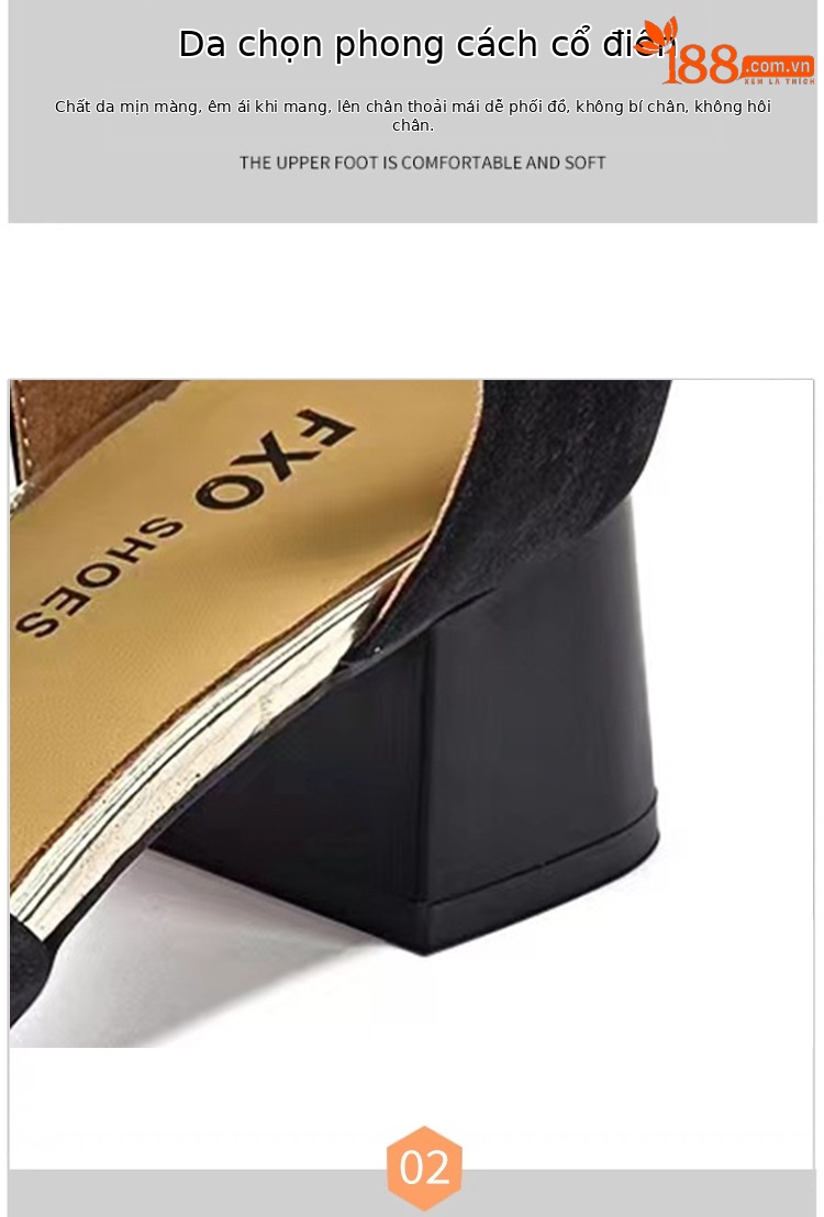 Sandal nữ da thật quai ngang gót vuông cao 6 cm kiểu mới mùa hè — Màu be chi tiết 8