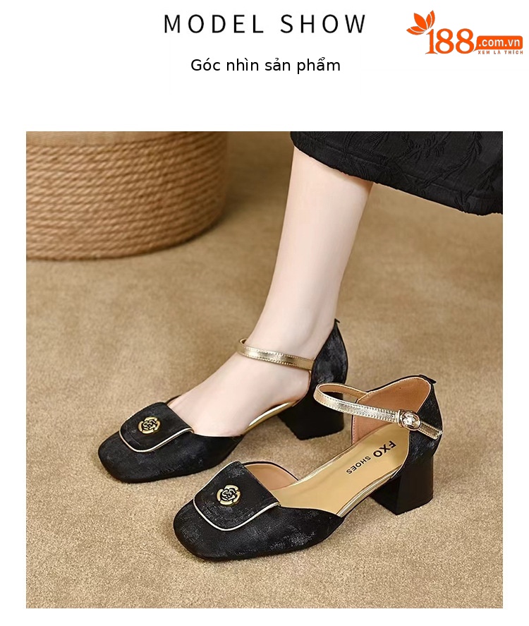 Sandal nữ da thật quai ngang gót vuông cao 6 cm kiểu mới mùa hè — Màu be chi tiết 9
