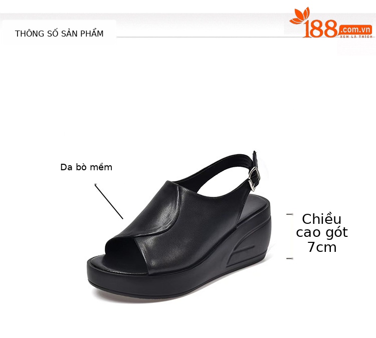 Giày sandal cao gót nữ mũi hở kiểu miệng cá, đế dày platform, da thật có khóa — Màu đen chi tiết 6