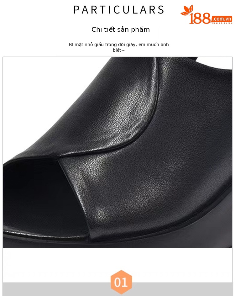 Giày sandal cao gót nữ mũi hở kiểu miệng cá, đế dày platform, da thật có khóa — Màu đen chi tiết 7