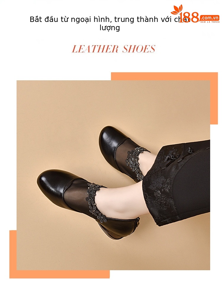 Sandal da bò thật mũi tròn đế bệt lưới thoáng khí cho nữ — Màu đen chi tiết 1