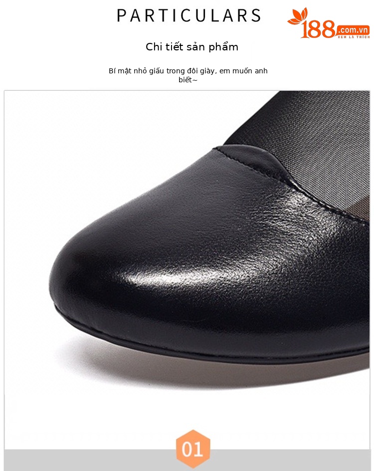 Sandal da bò thật mũi tròn đế bệt lưới thoáng khí cho nữ — Màu đen chi tiết 7