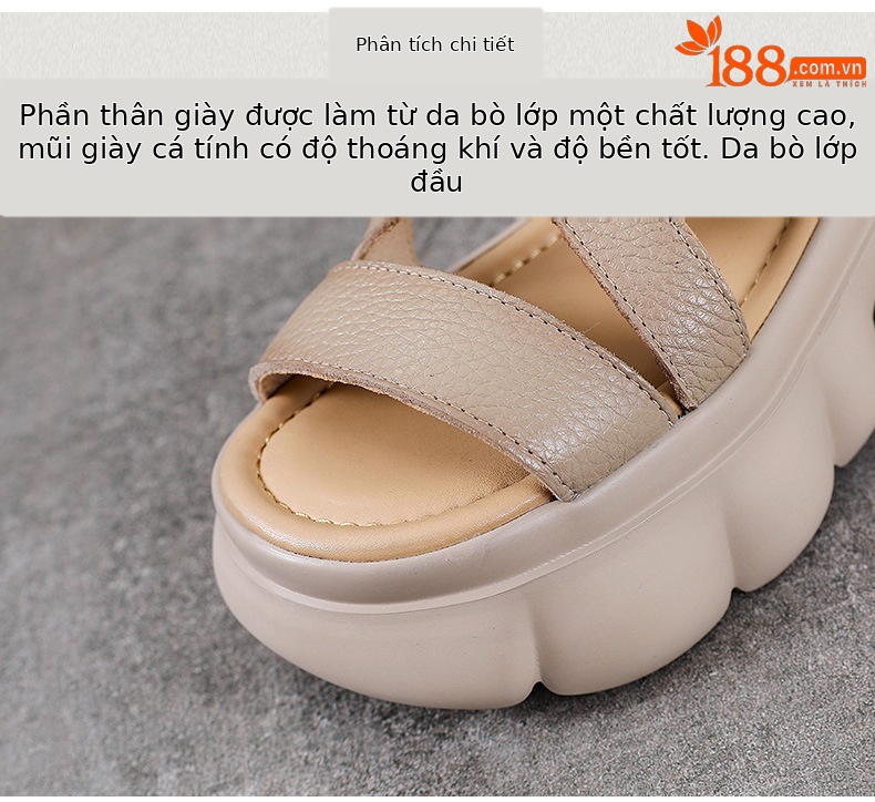 Giày bốt ngắn nữ đế xuồng da thật cổ thấp hở mũi — nâu chi tiết 4