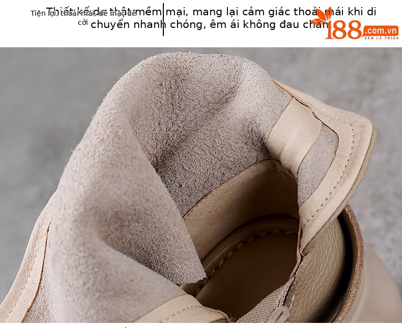 Giày bốt ngắn nữ đế xuồng da thật cổ thấp hở mũi — nâu chi tiết 6