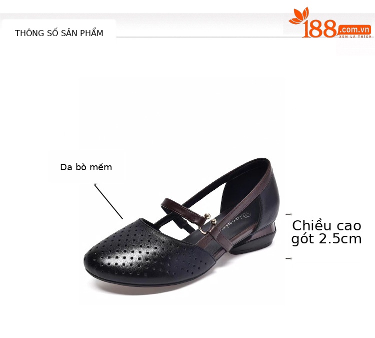Giày búp bê nữ da thật mũi nhọn bít mũi đế bằng mềm — Màu đen chi tiết 6