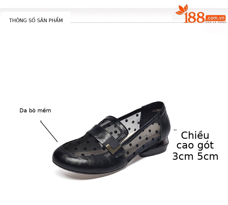 Giày lười nữ da bò đế mềm lưới thoáng khí mùa xuân hè — Kaki-3 cm chi tiết 6