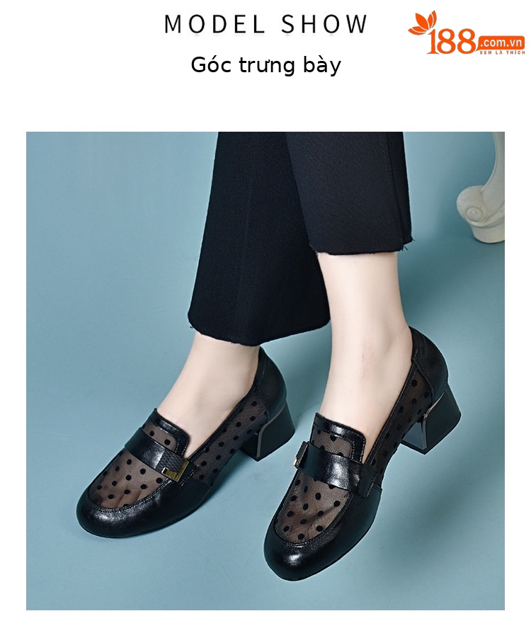 Giày lười nữ da bò đế mềm lưới thoáng khí mùa xuân hè — Kaki-3 cm chi tiết 10
