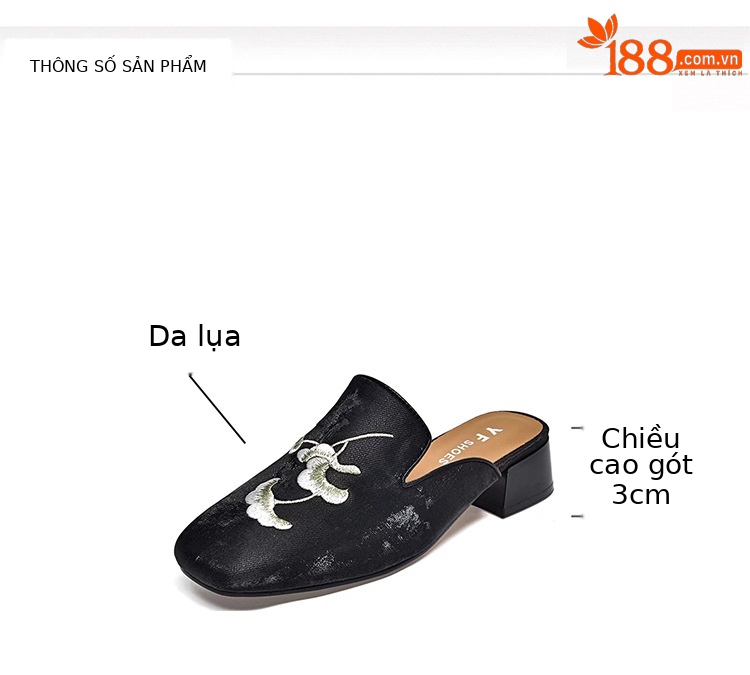 Dép lê nửa kín mũi phong cách Trung Hoa cổ điển nữ đế bằng — Màu Sâm panh chi tiết 6