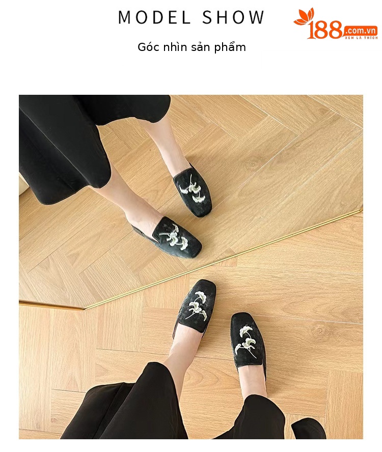 Dép lê nửa kín mũi phong cách Trung Hoa cổ điển nữ đế bằng — Màu Sâm panh chi tiết 9